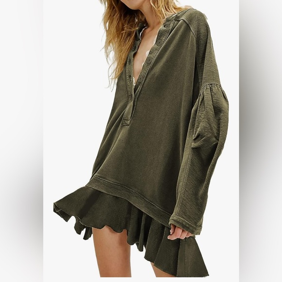 Sweatshirt dress Mini Oversized Long Sleeve Size M Olive Green - Picture 1 of 5